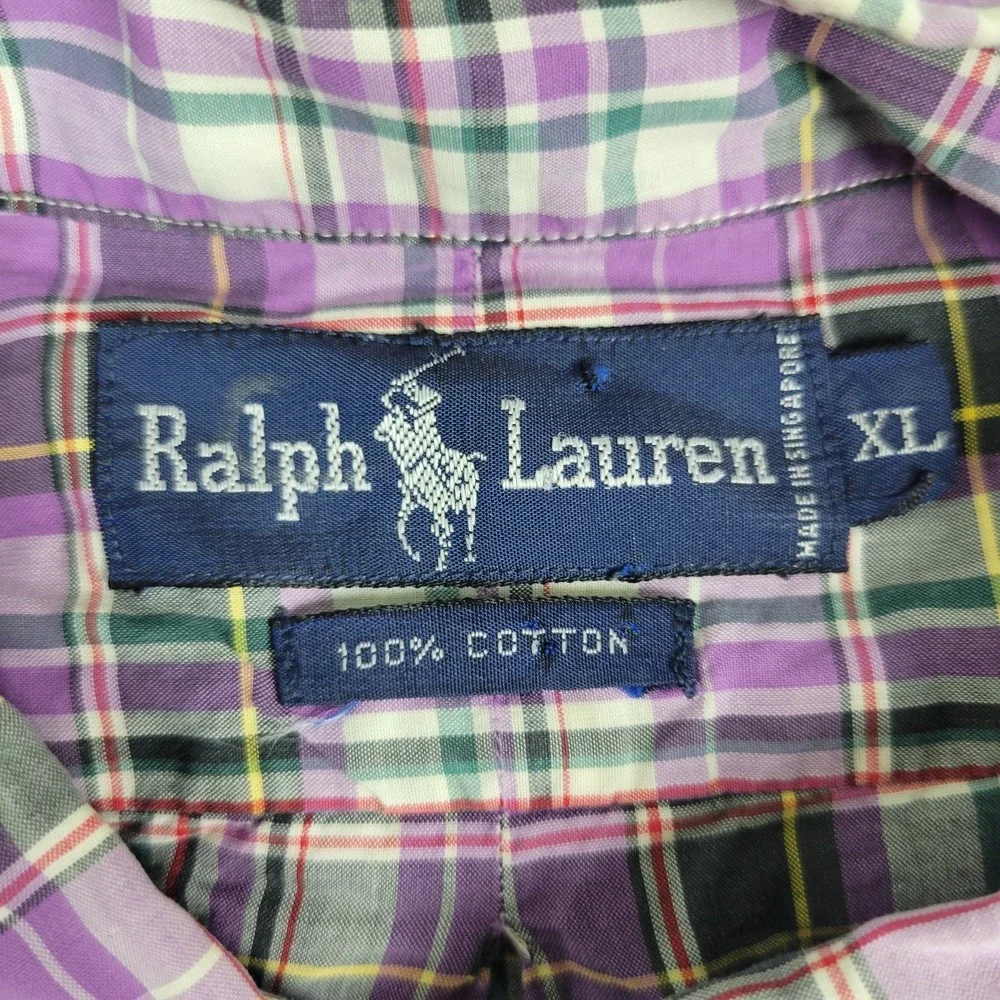 Ralph Lauren Mens XL Purple Plaid Pony Button Down Long Sleeve - Picture 4 of 5